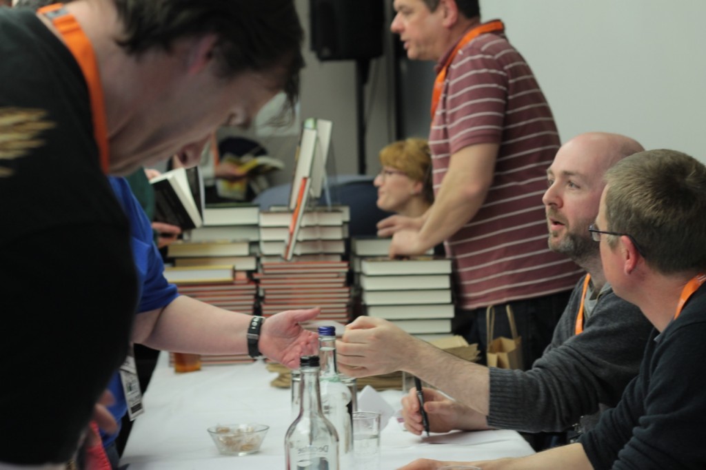 Neil Williamson and Eric Brown at the PS Publishing and NewCon Press launch.